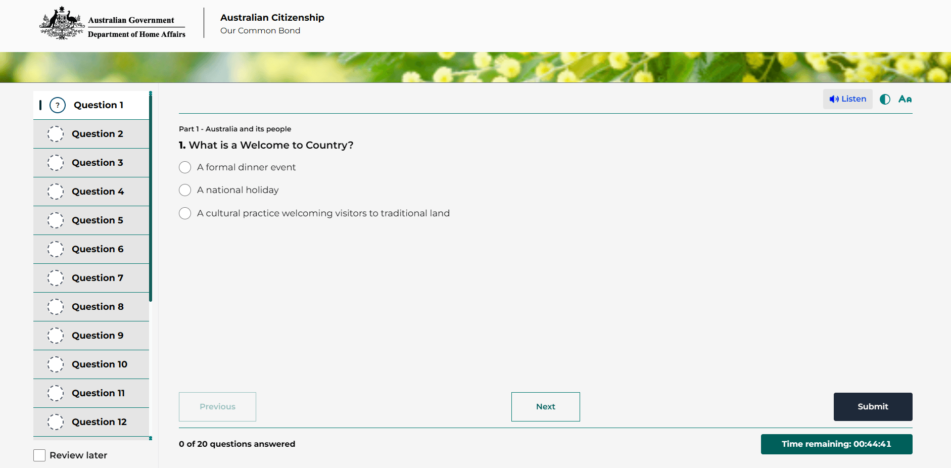 Australian Citizenship Test Exam Mode Simulator